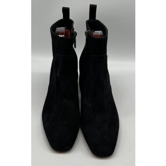 Santoni Black Suede Block Heel Metal-Tone Ankle Bootie sz 38 - Picture 2 of 7